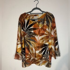 Alfred Dunner Graphic 3/4 Sleeve Blouse in Brown and Black